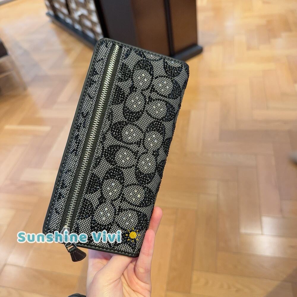 NWT Coach Essential Slim Wallet Crystal Signature Jacquard CCC97 silver Black - Picture 7 of 9